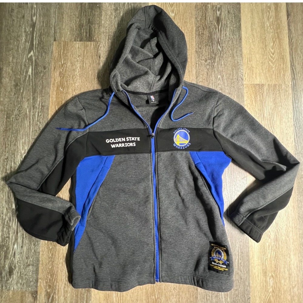 NBA Golden State Warriors Hoodie Men‎ Large Grey Blue Full Zip Colorblock GSW